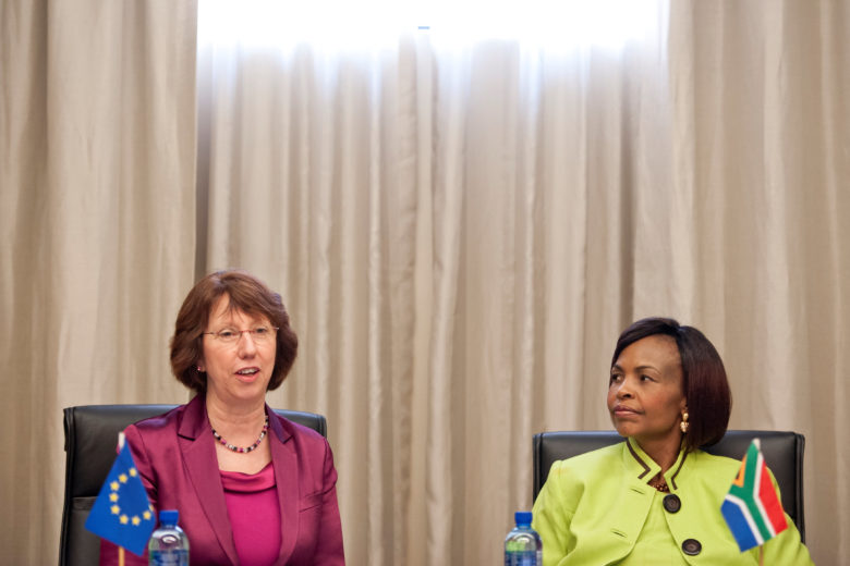 EC Vice President, Catherine Ashton arrives at a Ministerial meeting with Minister of International Relations an Cooperation, Ms Maite Nkoana-Mashabane.
